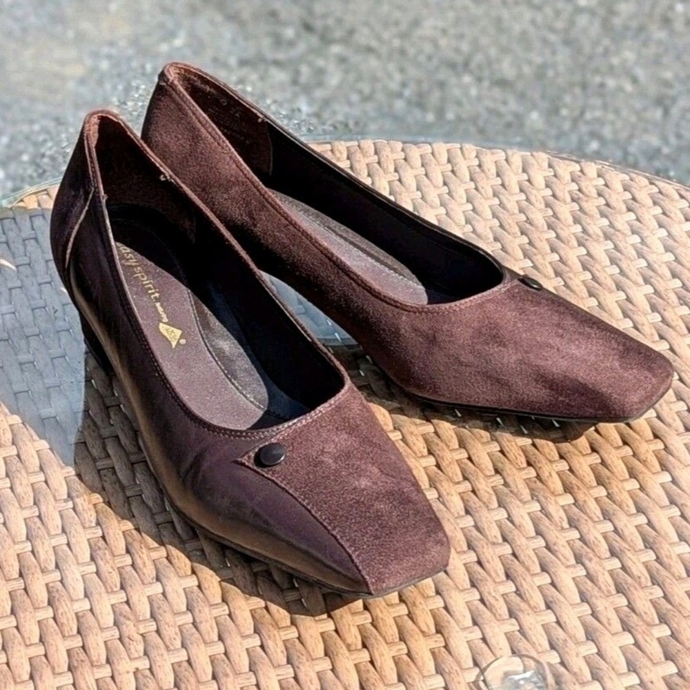 Quiet Luxury Easy Spirit Brown Leather Block Heel Career Pumps Women's 9B